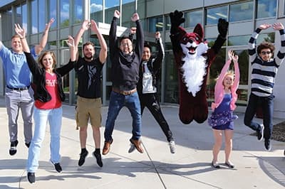 Fox Valley Tech students jumping up and down