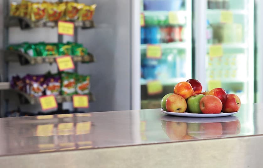 Fruit on Counter in Cafeteria