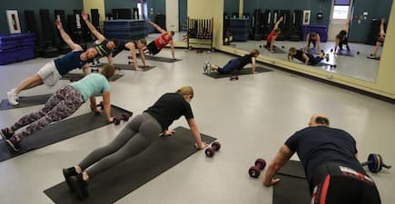 group exercise class push-ups