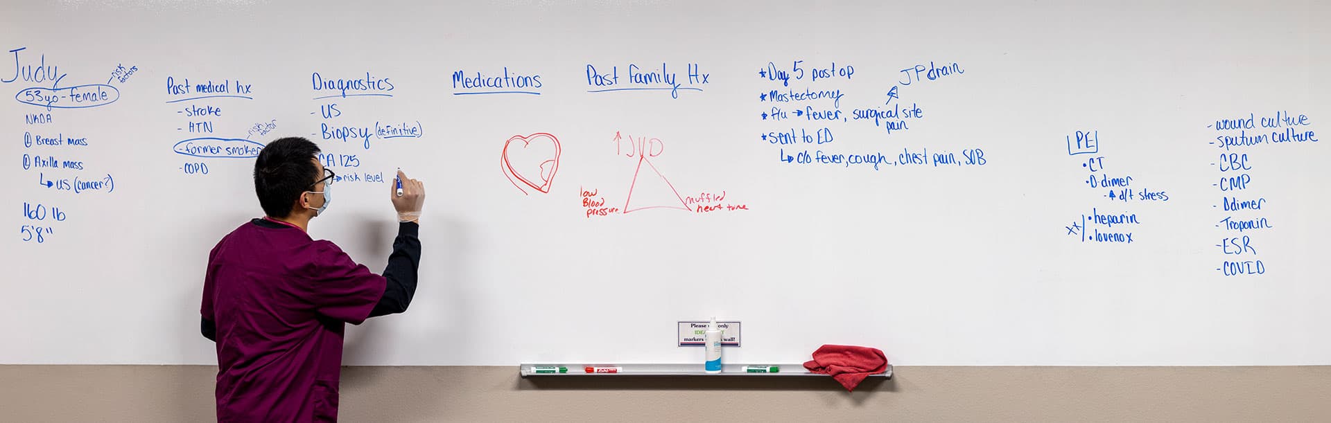 person in healthcare writing on whiteboard