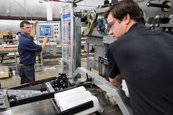 students working in a high-tech lab