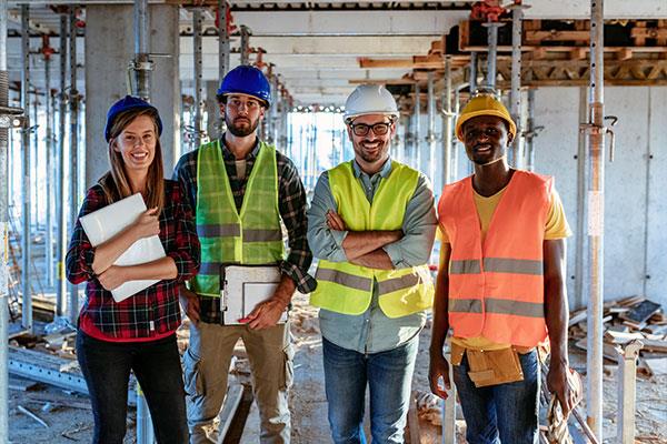 team of tradespeople working on a construction site