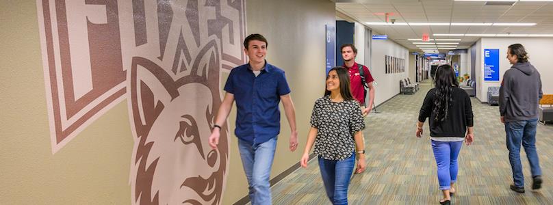 Students walking down in the hall at Fox Valley Technical College