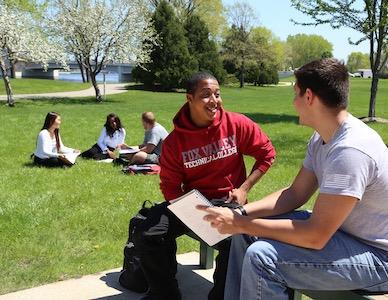 Students talking on the lawn at Fox Valley Technical College